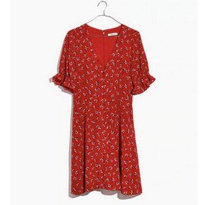 Madewell Silk Ruffle-Sleeve Button-Front Dress